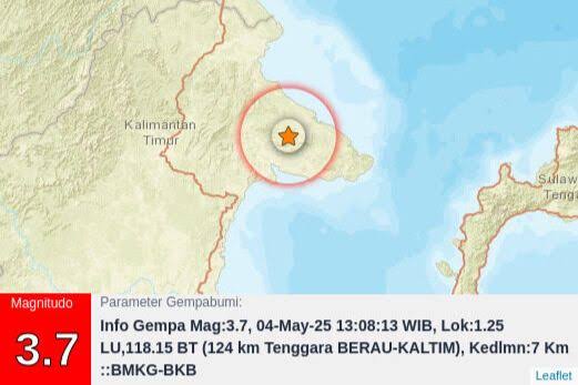 Gempa Magnitudo 3,7 Guncang Timur Laut Bontang, Kalimantan Timur