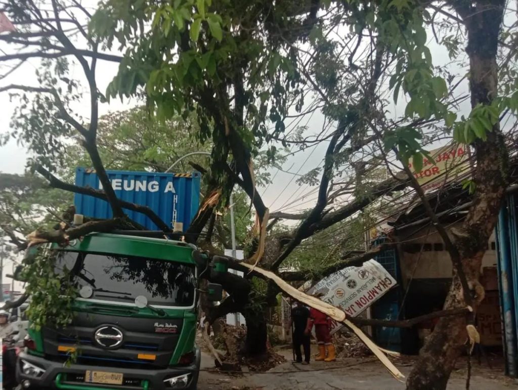 Depok Macet Akibat Pohon Tumbang Tersangkut Truk