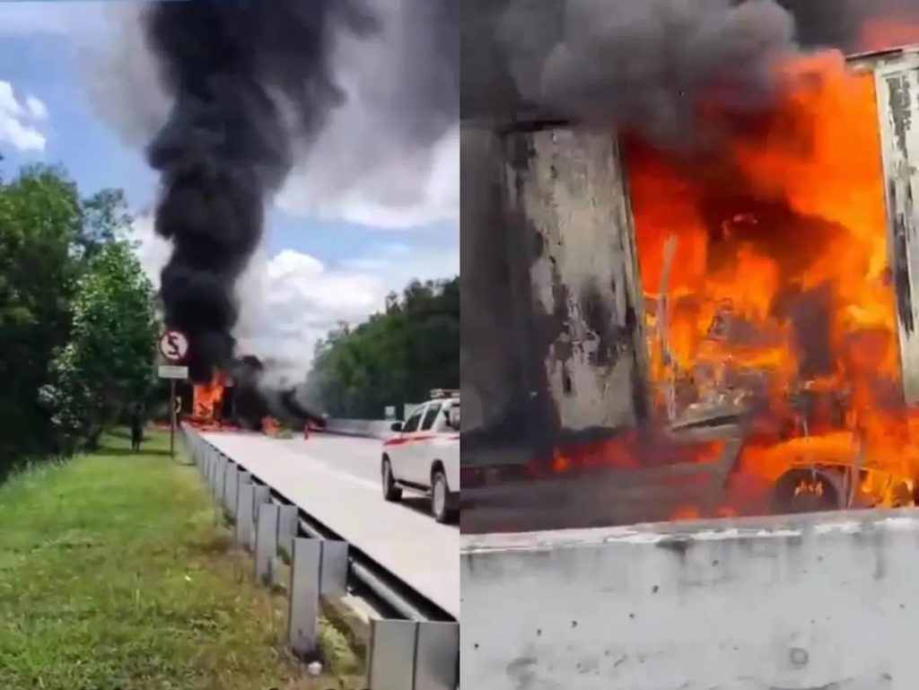 Truk Bermuatan Elektronik Terbakar di Tol Terpeka