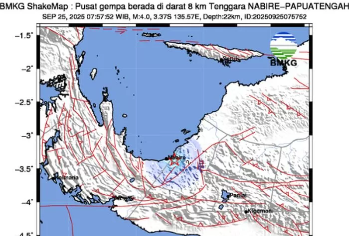 Gempa M4,0 Guncang Nabire, Terasa Skala II MMI