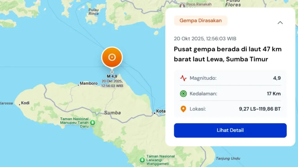 BMKG: Sumba Timur Diguncang Gempa Tektonik M 4,9