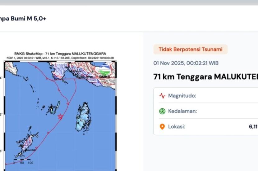 Gempa 5,1 Magnitudo Guncang Maluku Tenggara, Tak Berpotensi Tsunami