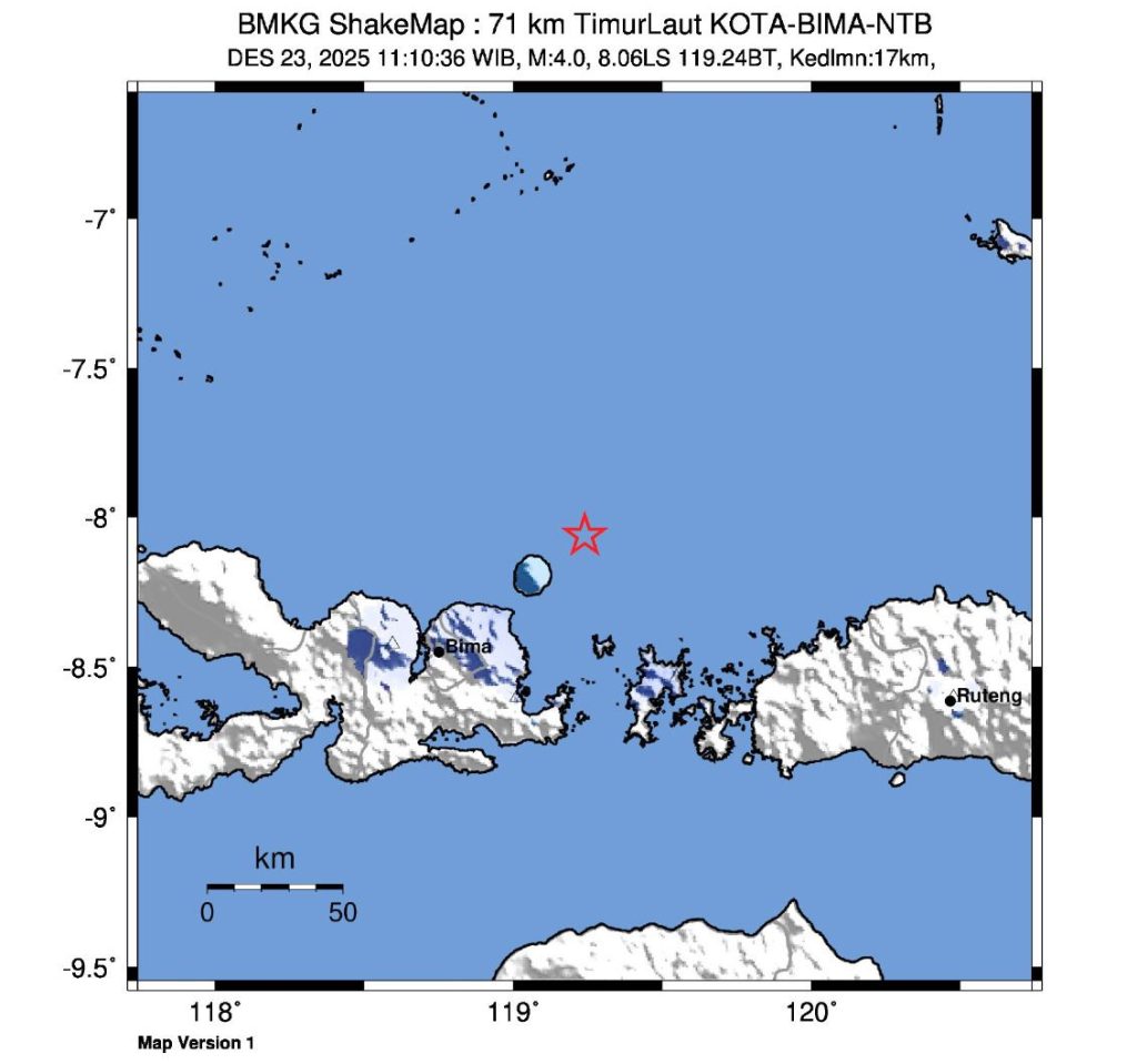 Gempa Dangkal M4,0 Guncang Bima, Tidak Berpotensi Tsunami