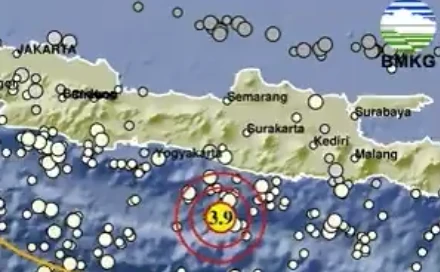 Gempa Magnitudo 3,9 Guncang Barat Daya Gunungkidul