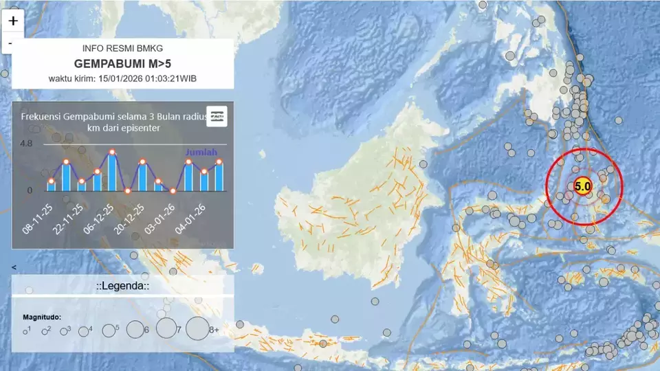 Gempa Magnitudo 5,0 Guncang Pulau Doi Dini Hari