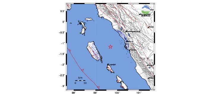 Gempa Magnitudo 4,4 Guncang Barat Daya Pariaman