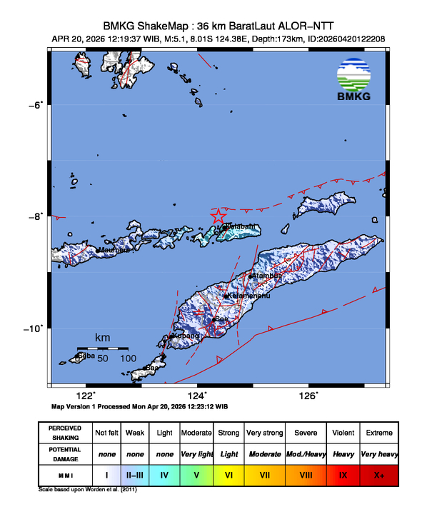 Gempa M5,1 Guncang Alor, BMKG Pastikan Tanpa Tsunami