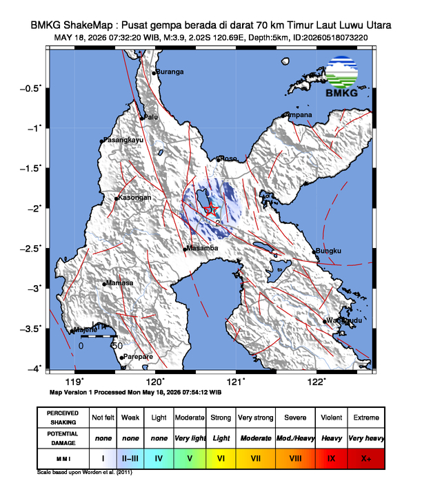 Gempa M 3,9 Guncang Luwu Utara, Getaran Terasa hingga Poso