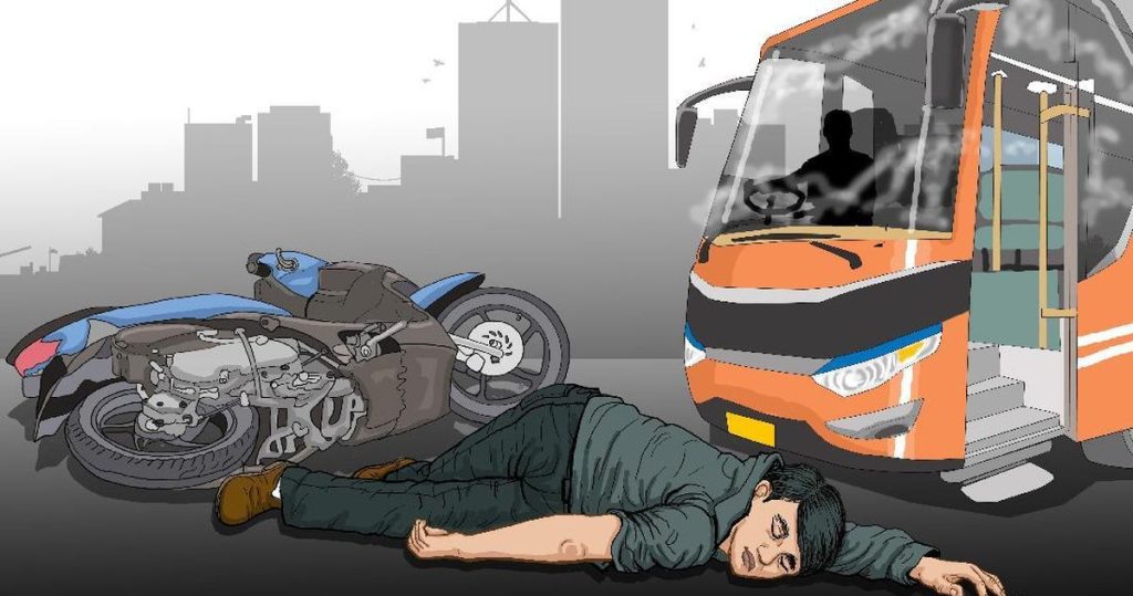 Diduga Hendak Menyalip, Pemotor Tabrakan dengan Bus Murni di Pandeglang