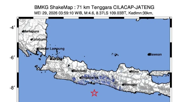 Gempa Magnitudo 4,6 Guncang Cilacap Dini Hari, Warga Sempat Panik