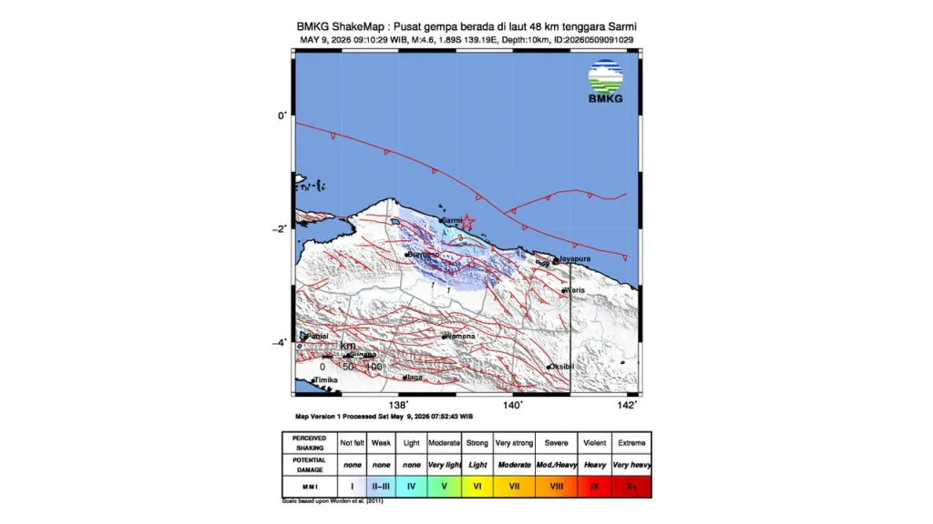 Gempa Magnitudo 4,6 Guncang Sarmi Papua, BMKG Imbau Waspada