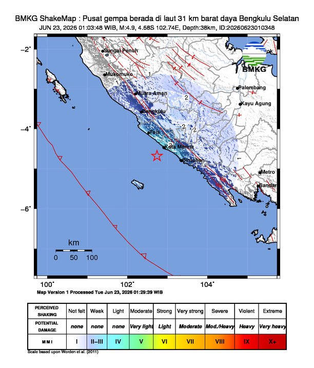 Gempa Magnitudo 4,9 Guncang Bengkulu, Getaran Dirasakan di Sejumlah Daerah