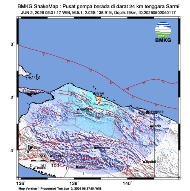 Sarmi Diguncang Gempa 5,1 Magnitudo, BMKG Pastikan Tak Berpotensi Merusak