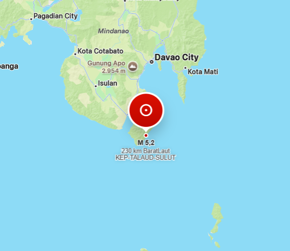 Gempa M5,2 Guncang Barat Laut Pulau Karatung, BMKG Minta Warga Waspada